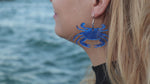 Load and play video in Gallery viewer, Cobalt Blue Mirrored Acrylic Crab Earrings
