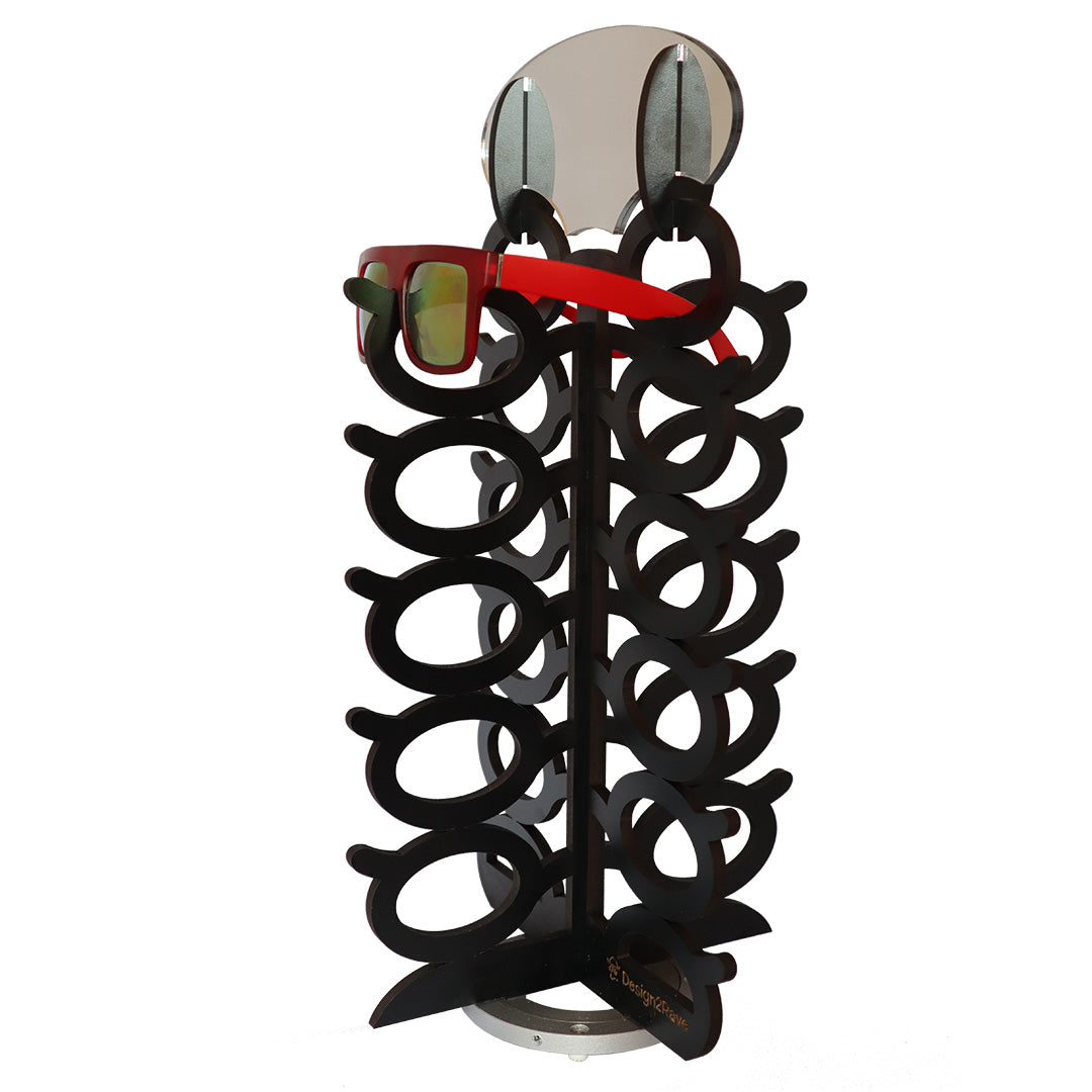 Rotating Wood Sunglasses Rack with Mirror - 20-Pair - Oversized Glasses
