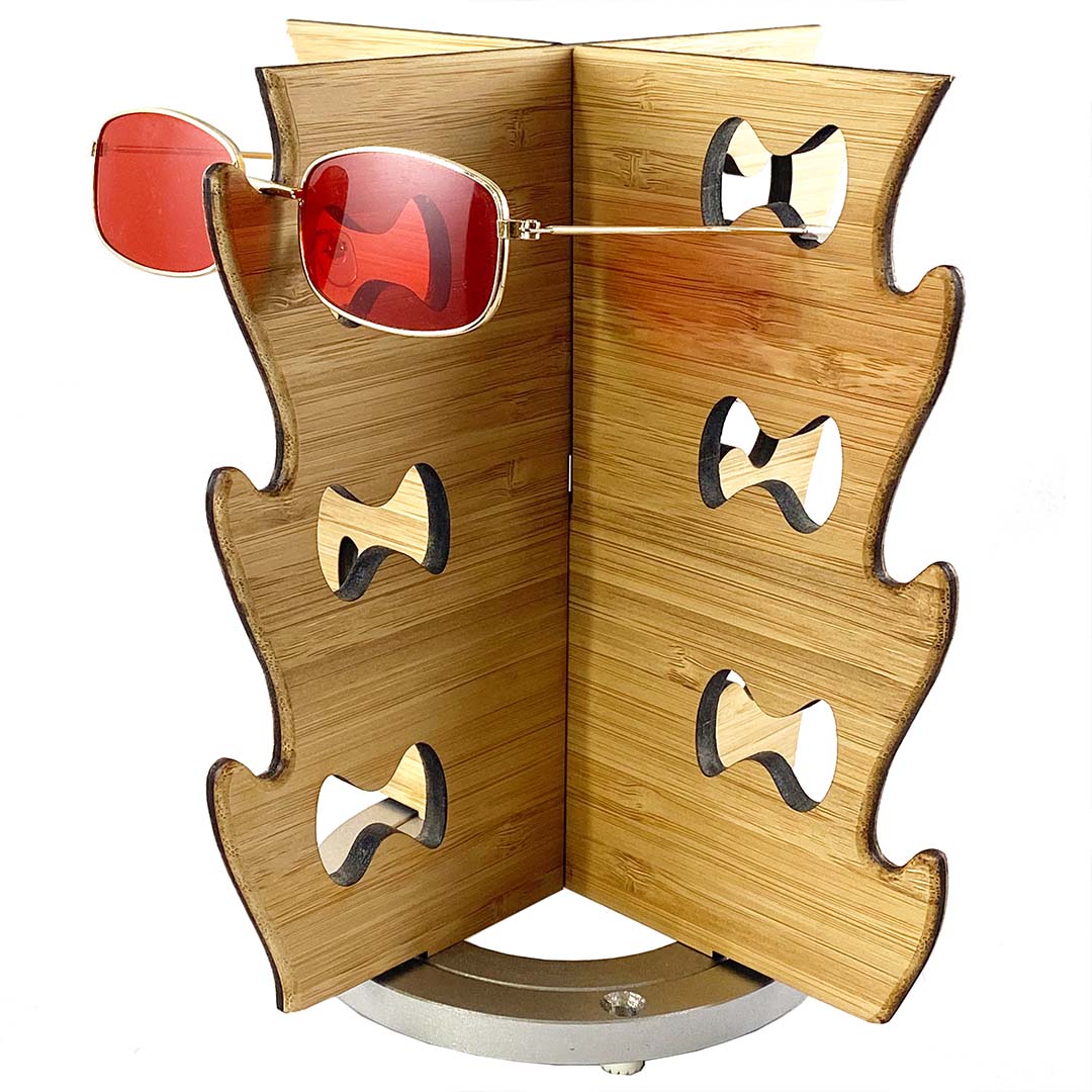 Bamboo Rotating Sunglasses Rack - 12-Pair – Wavy Collection - one pair sample glasses