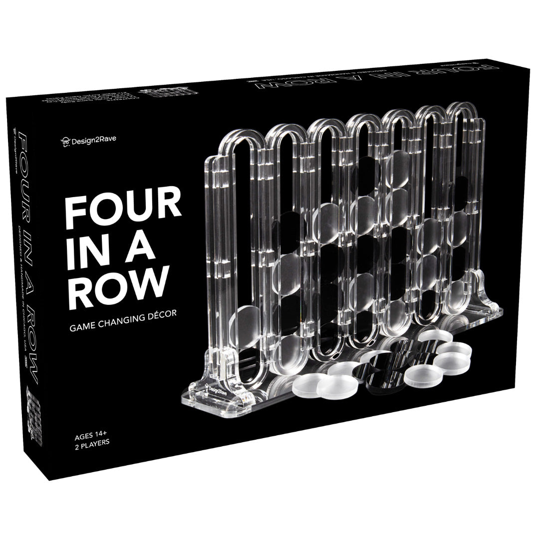 Acrylic Four In A Row Game - Clear with Black and Frosted Game Pieces