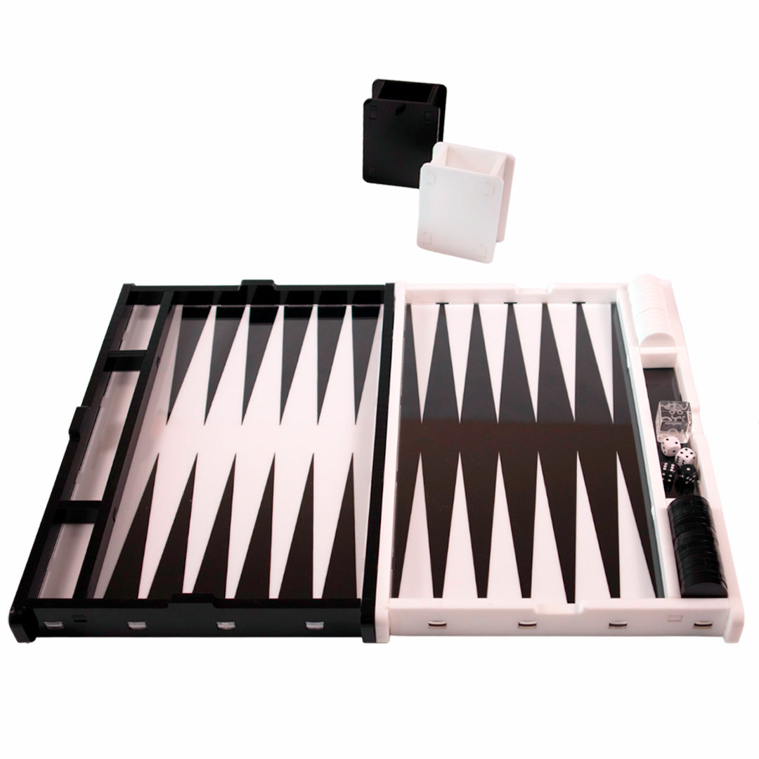 Black and White Inlaid Acrylic Backgammon Board - Open