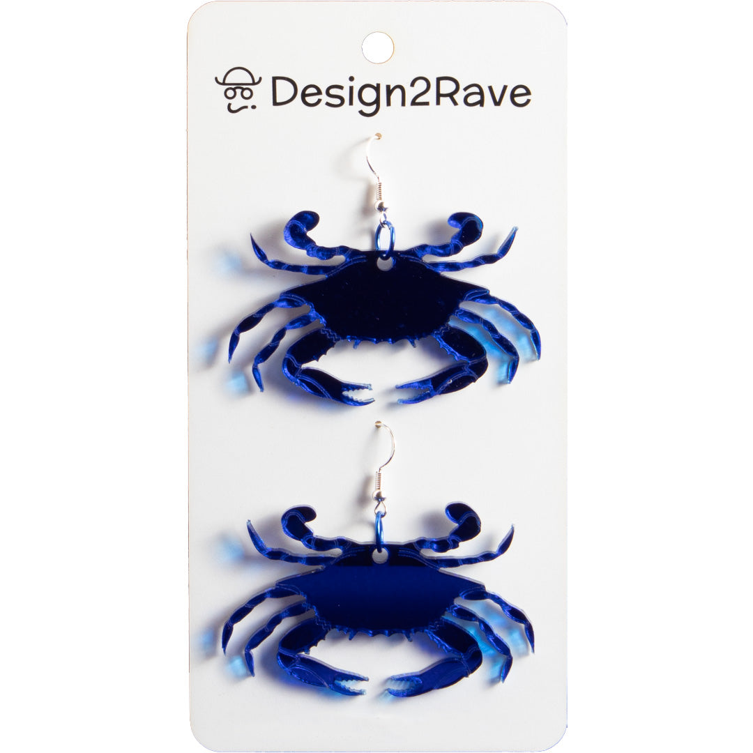 Cobalt Blue Mirrored Acrylic Crab Earrings