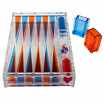 Load image into Gallery viewer, Inlaid Acrylic Backgammon. Clear, blue and orange. Closed
