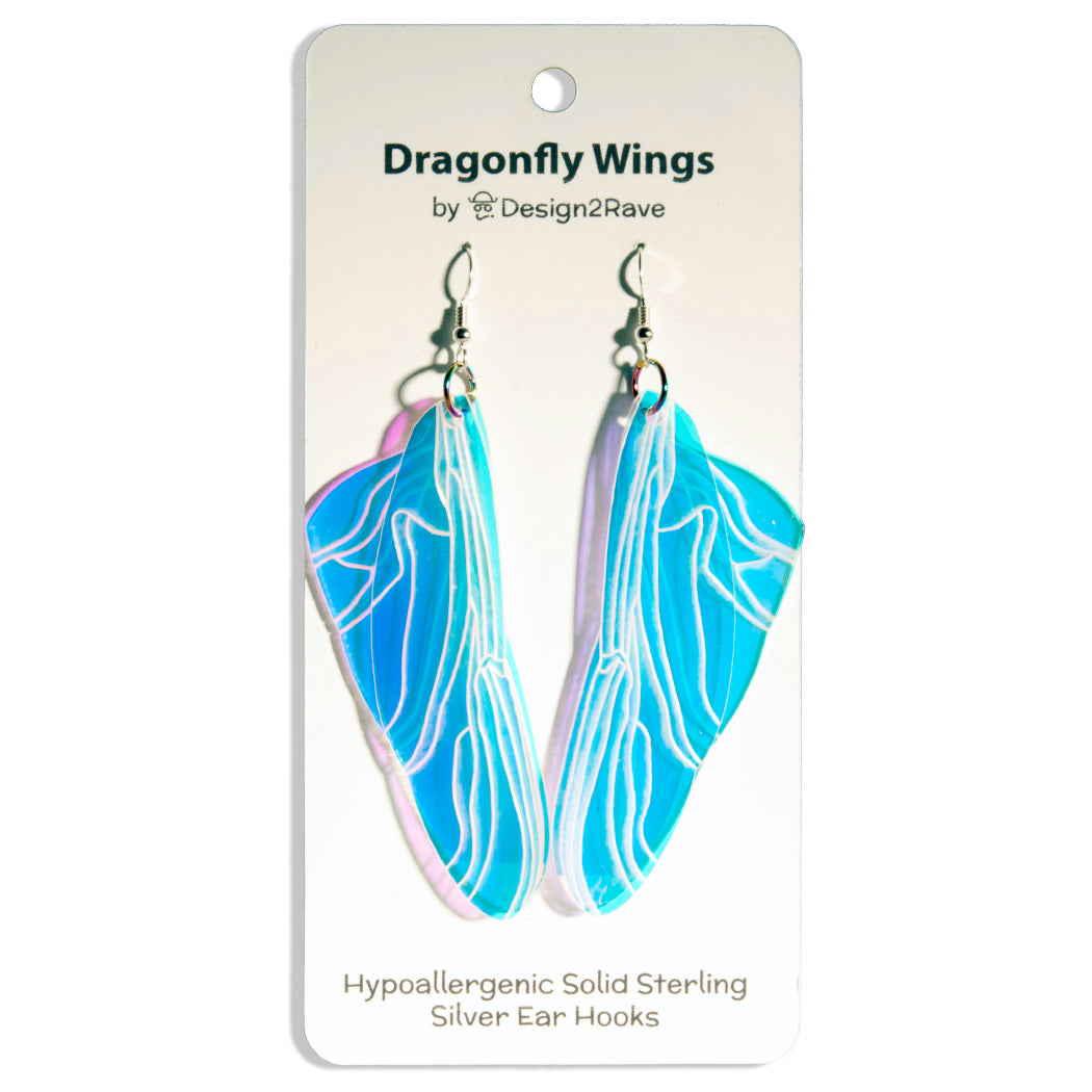 Iridescent Acrylic Dragonfly Wing Earrings - 3.75 inch