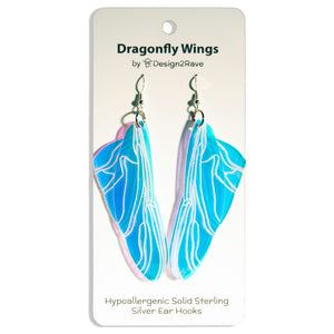 Iridescent Acrylic Dragonfly Wing Earrings - 3.75 inch