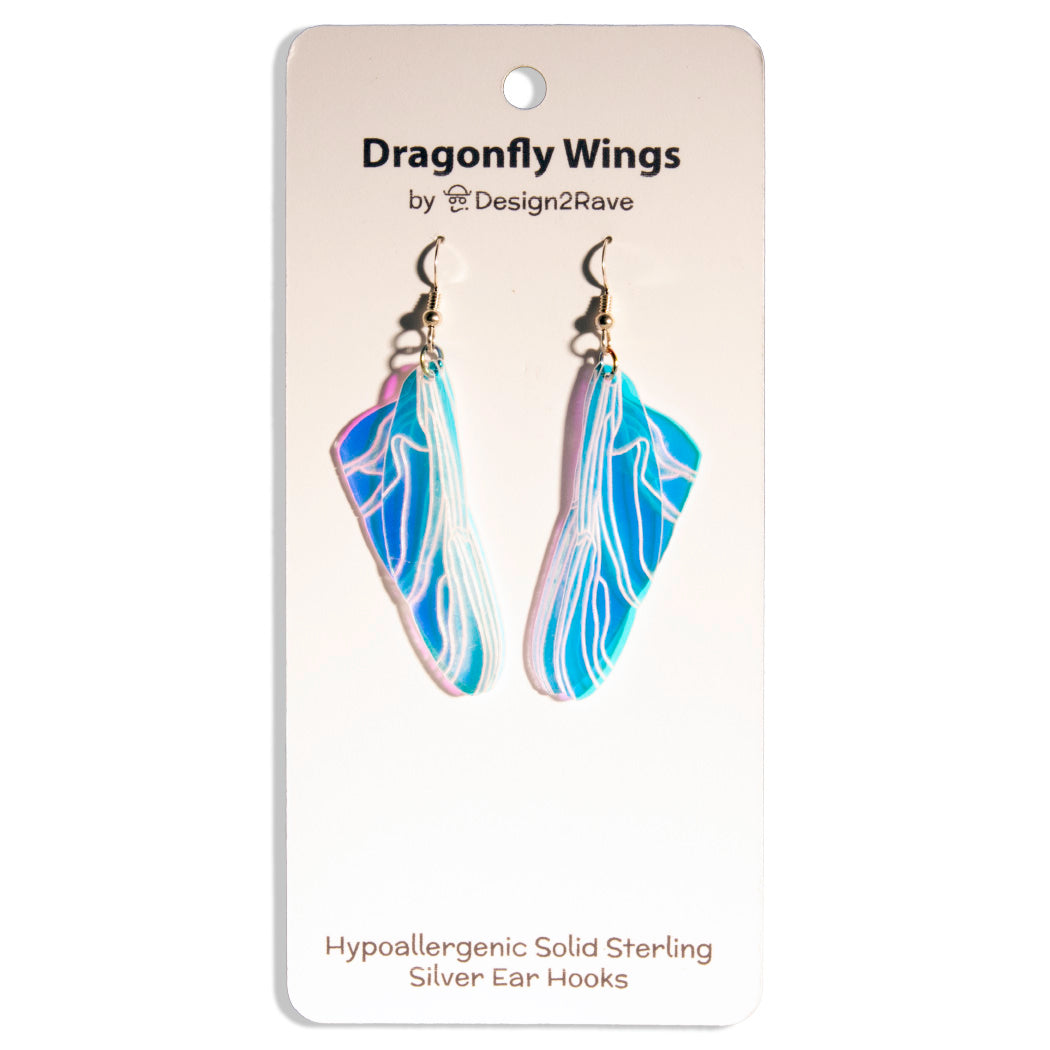 Iridescent Acrylic Dragonfly Wing Earrings - 2.75 inch