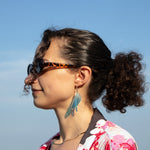 Load image into Gallery viewer, Iridescent Acrylic Grasshopper Wing Earrings - 2.75 inch
