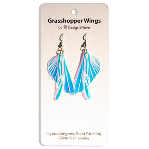Iridescent Acrylic Grasshopper Wing Earrings - 2.75 inch