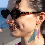 Load image into Gallery viewer, Iridescent Acrylic Grasshopper Wing Earrings - 2.75 inch

