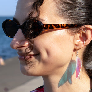 Iridescent Acrylic Grasshopper Wing Earrings - 2.75 inch