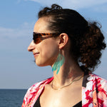 Load image into Gallery viewer, Iridescent Acrylic Grasshopper Wing Earrings - 3.75 inch
