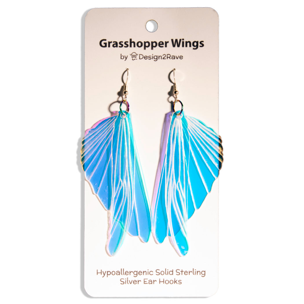 Iridescent Acrylic Grasshopper Wing Earrings - 3.75 inch