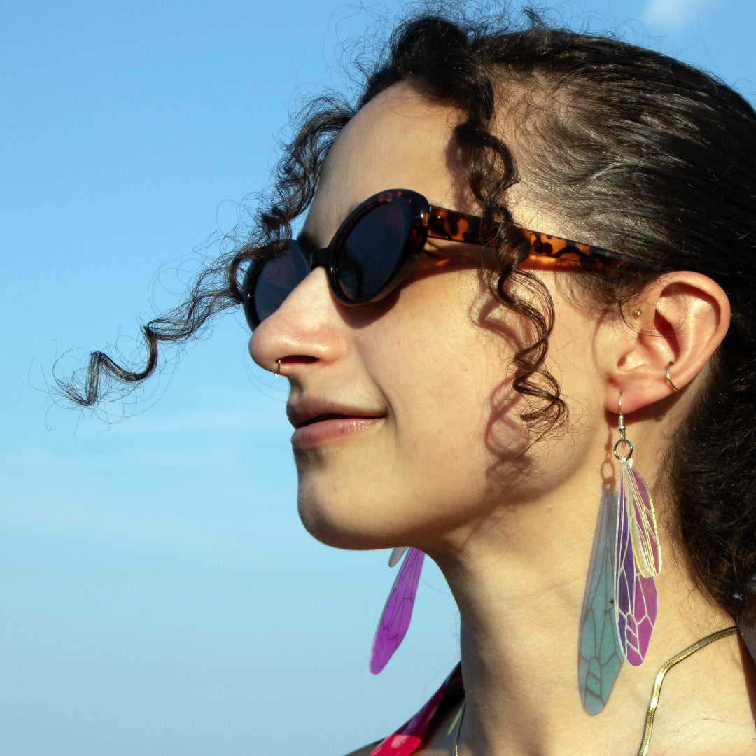 Iridescent Acrylic Hornet Wing Earrings - 3.75 inch