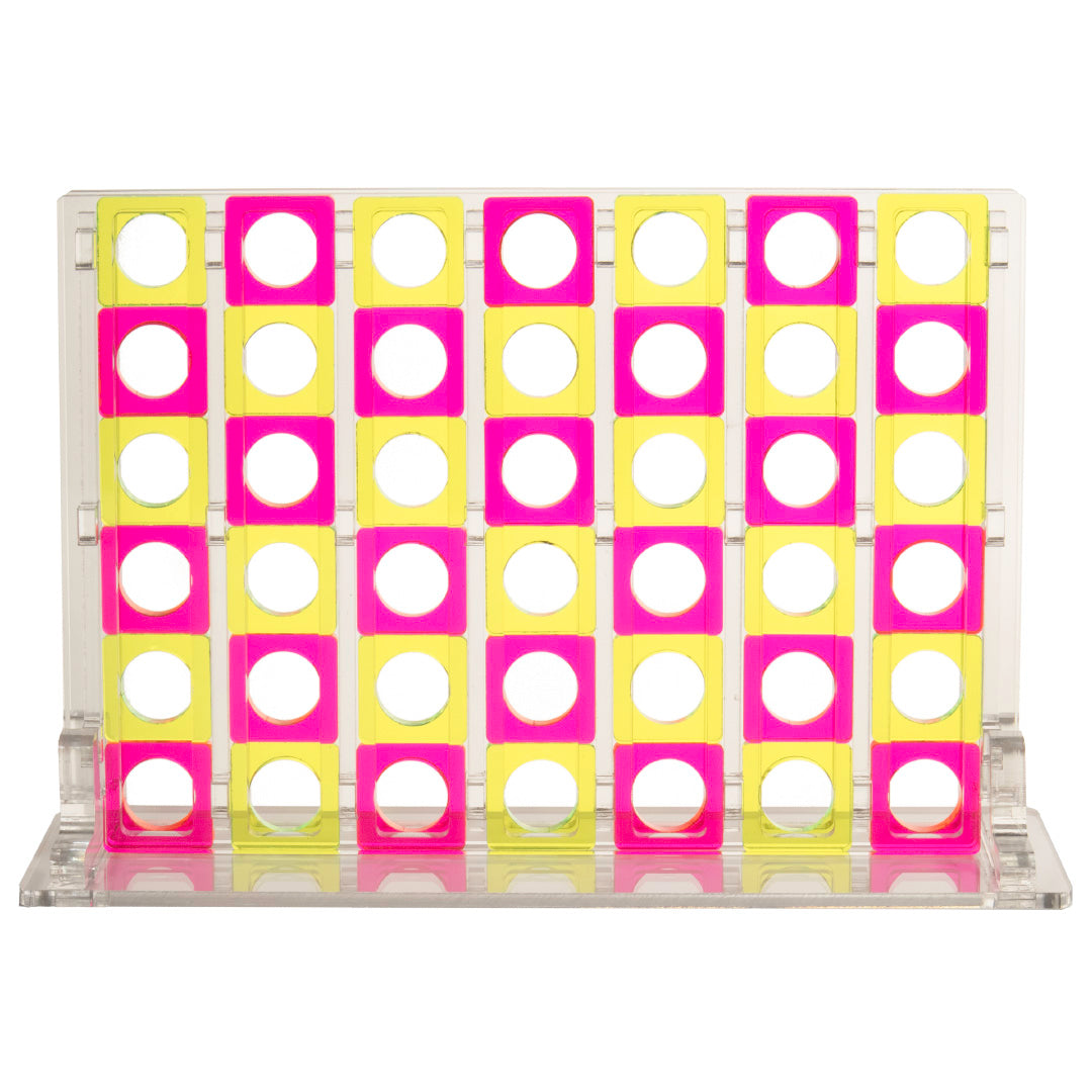 Acrylic Four In A Row – <i>Inversion Collection<i> – Clear, Fluorescent Pink and Yellow