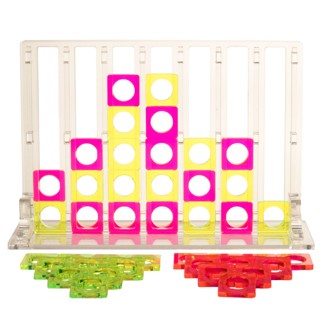 Acrylic Four In A Row – <i>Inversion Collection<i> – Clear, Fluorescent Pink and Yellow