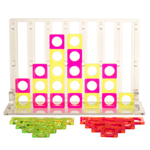 Acrylic Four In A Row – <i>Inversion Collection<i> – Clear, Fluorescent Pink and Yellow