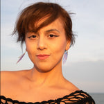 Load image into Gallery viewer, Woman wearing iridescent acrylic and resin cicada wing earrings
