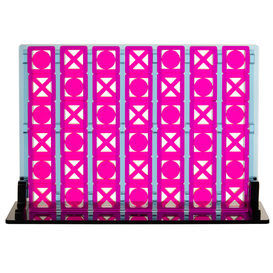 Acrylic Four In A Row – <i>Roman Lattice Collection<i> – Black, Blue and Fluorescent Pink