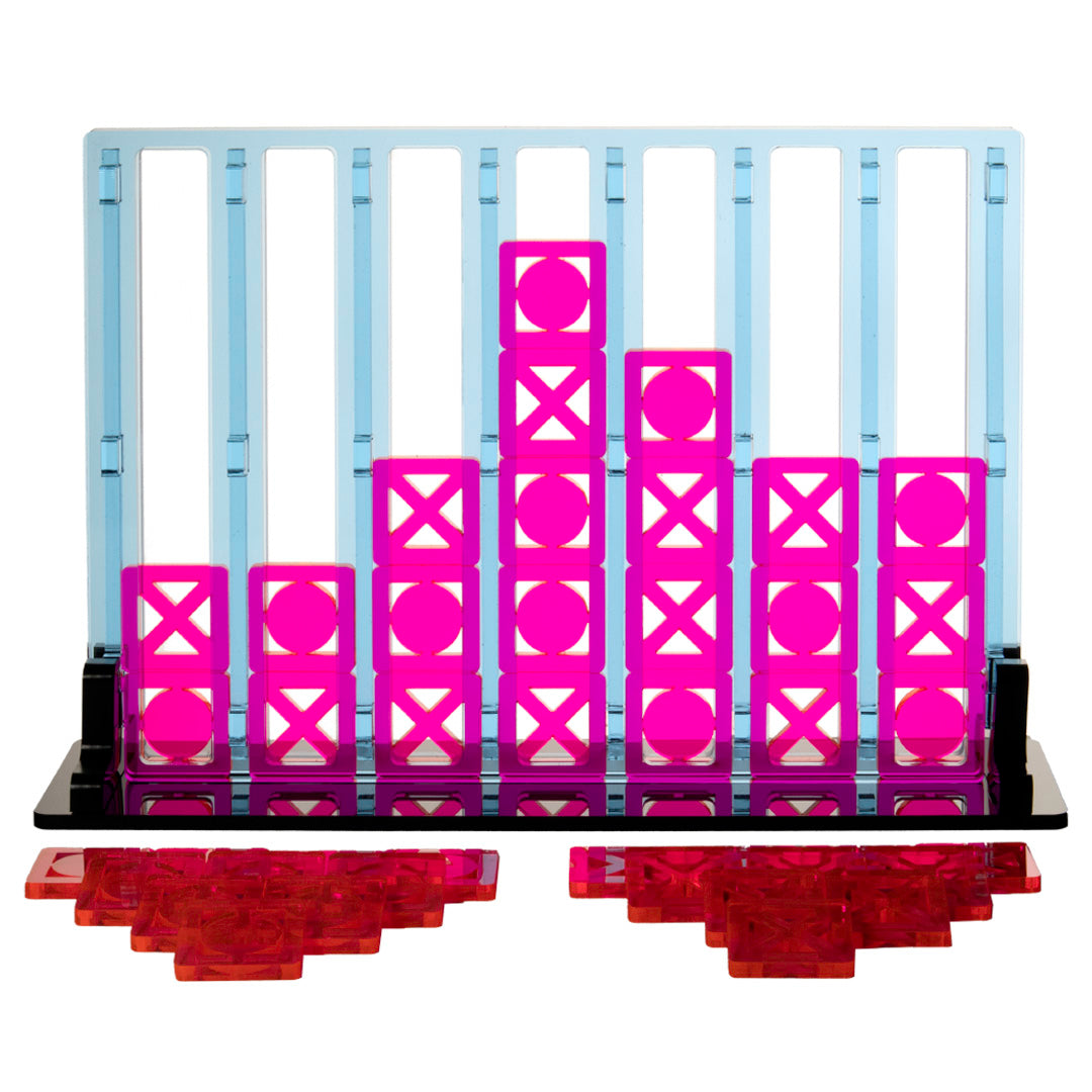 Acrylic Four In A Row – <i>Roman Lattice Collection<i> – Black, Blue and Fluorescent Pink