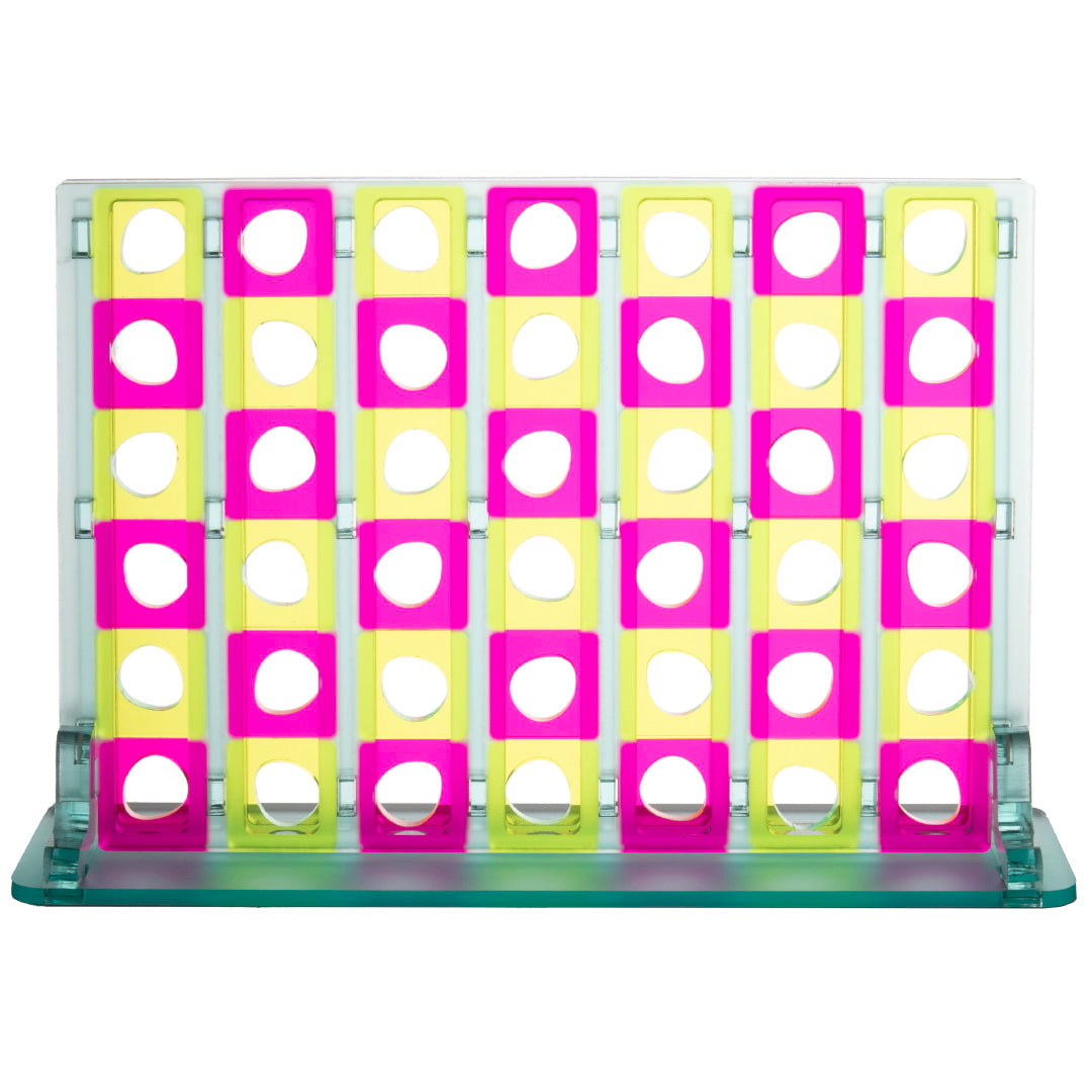 Acrylic Four In A Row – <i>Off Kilter<i> – Sea Foam Green, Fluorescent Pink and Yellow