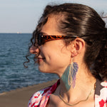 Load image into Gallery viewer, Iridescent Acrylic Praying Mantis Wing Earrings - 3.75 inch
