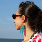 Load image into Gallery viewer, Iridescent Acrylic Praying Mantis Wing Earrings - 3.75 inch
