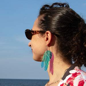 Iridescent Acrylic Praying Mantis Wing Earrings - 3.75 inch