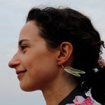 Load image into Gallery viewer, Iridescent Acrylic Praying Mantis Wing Earrings - 2.75 inch
