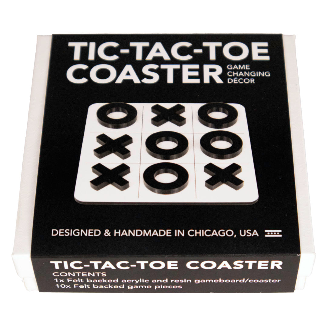 Tic Tac Toe Coaster - White with Black Game Pieces