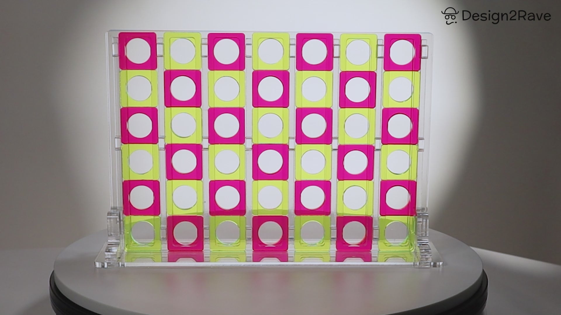 Acrylic Four In A Row – <i>Inversion Collection<i> – Clear, Fluorescent Pink and Yellow