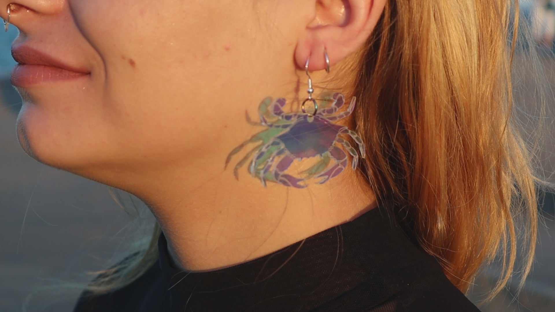 Iridescent Acrylic Crab Earrings