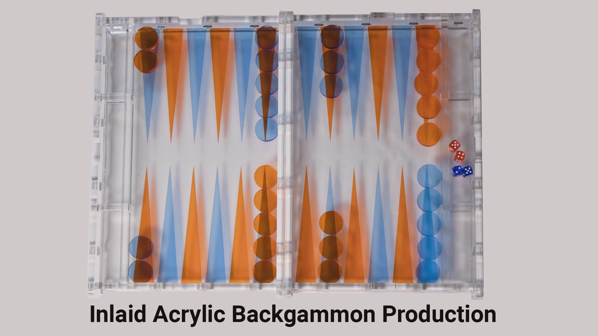 Inlaid Acrylic Backgammon - Clear, Blue & Orange - Large
