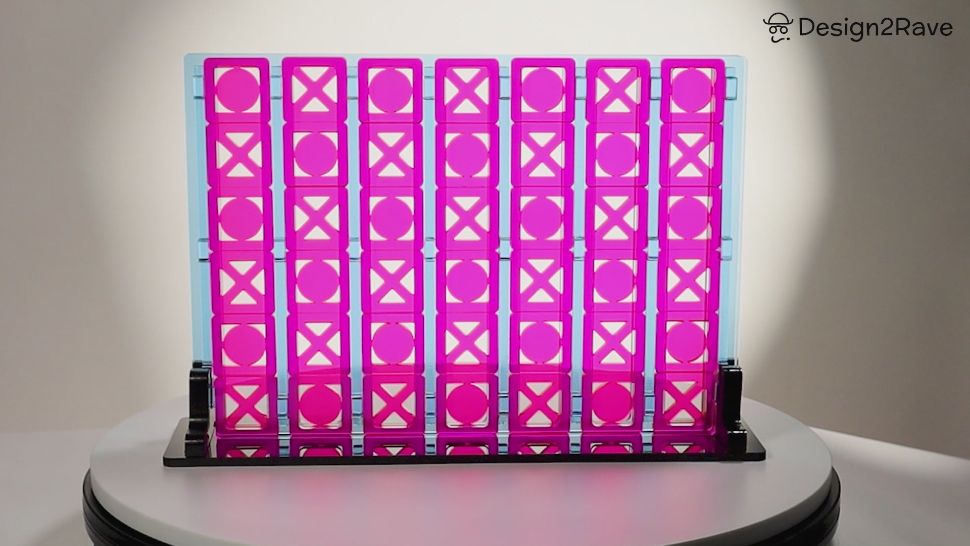 Acrylic Four In A Row – <i>Roman Lattice Collection<i> – Black, Blue and Fluorescent Pink