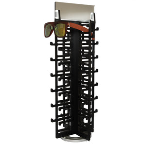 Rotating Wood Sunglasses Rack - 28-Pair with Mirror  - Chinoiserie Collection - Angle View with One Pair Sunglasses