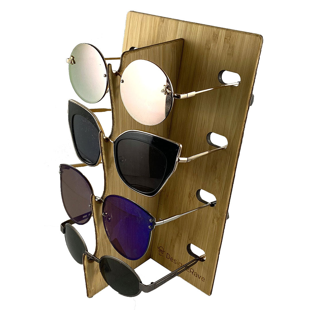 Bamboo Sunglasses Display - 4-Pair showing sample sunglasses