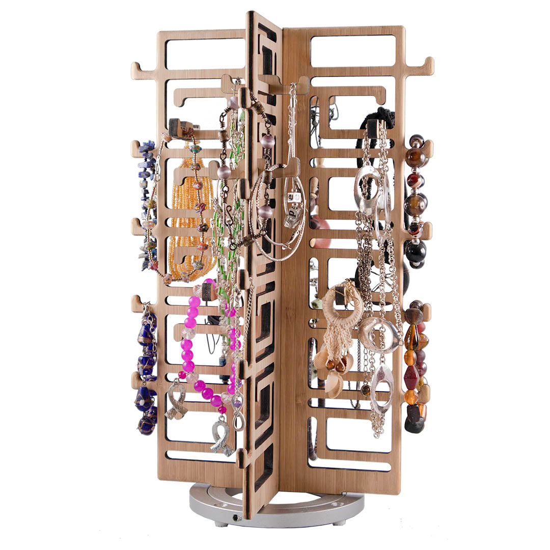 Bamboo Rotating Jewelry Organizer – Chinoiserie Collection with sample jewelry