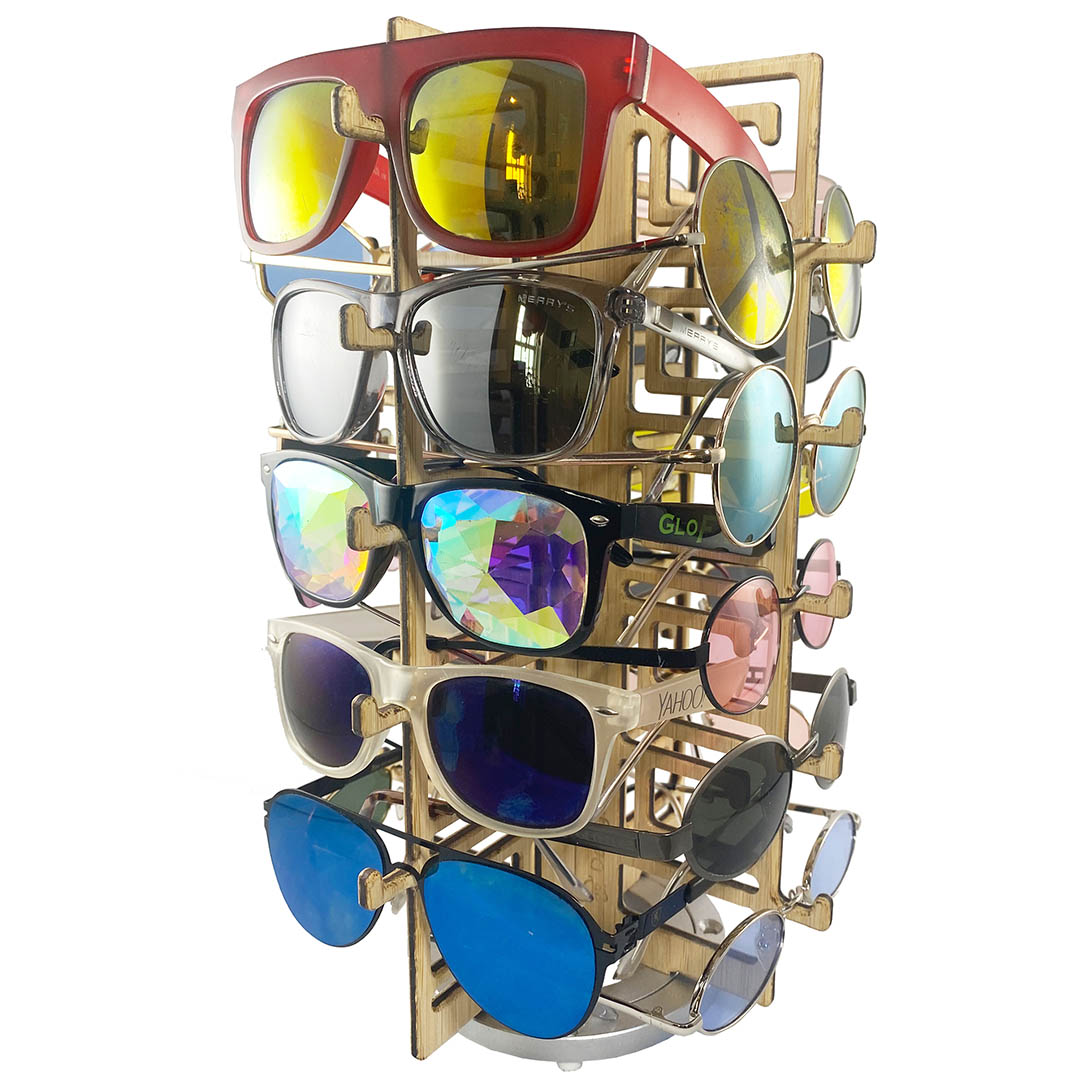 Bamboo Rotating Jewelry Organizer – Chinoiserie Collection with sample sunglasses