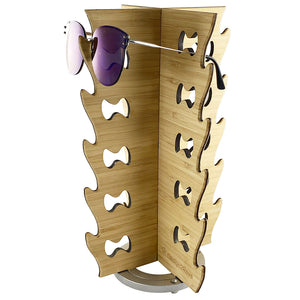 Bamboo Rotating Sunglasses Rack -  20-Pair – Wavy Collection with one sample pair glasses
