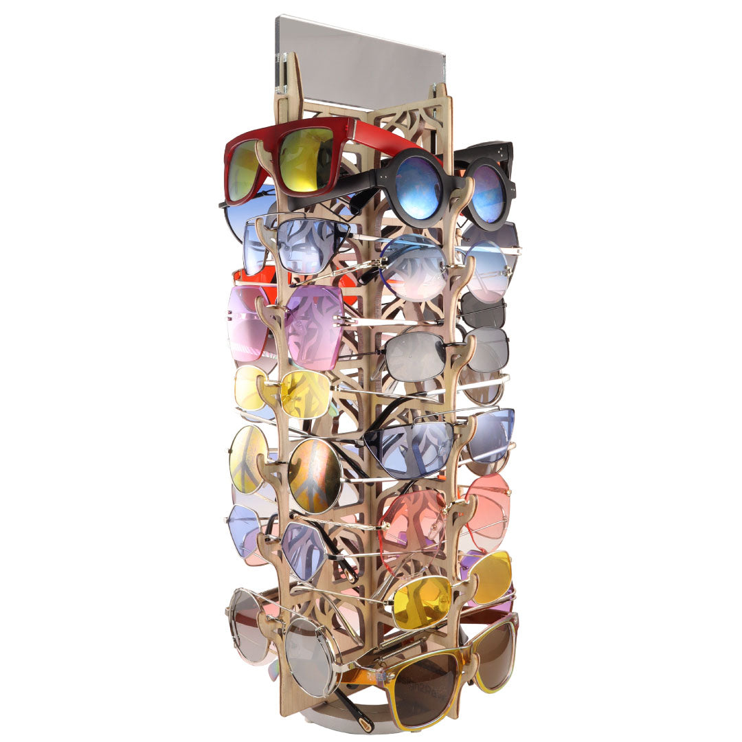 Rotating Solid Maple Sunglasses Display- 28-Pair with Mirror  - Dancer Collection