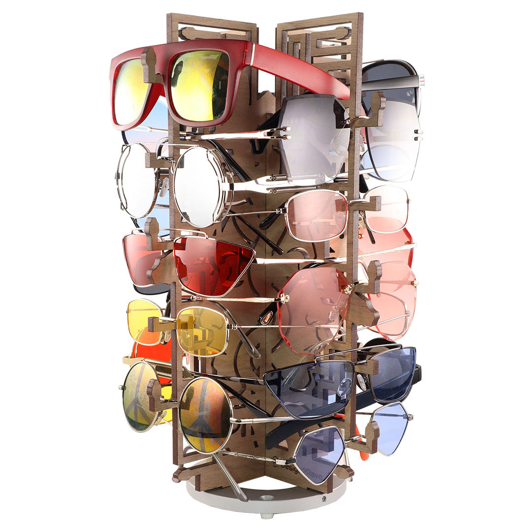 Rotating Walnut Sunglasses Rack - 20-Pair - Medusa Collection