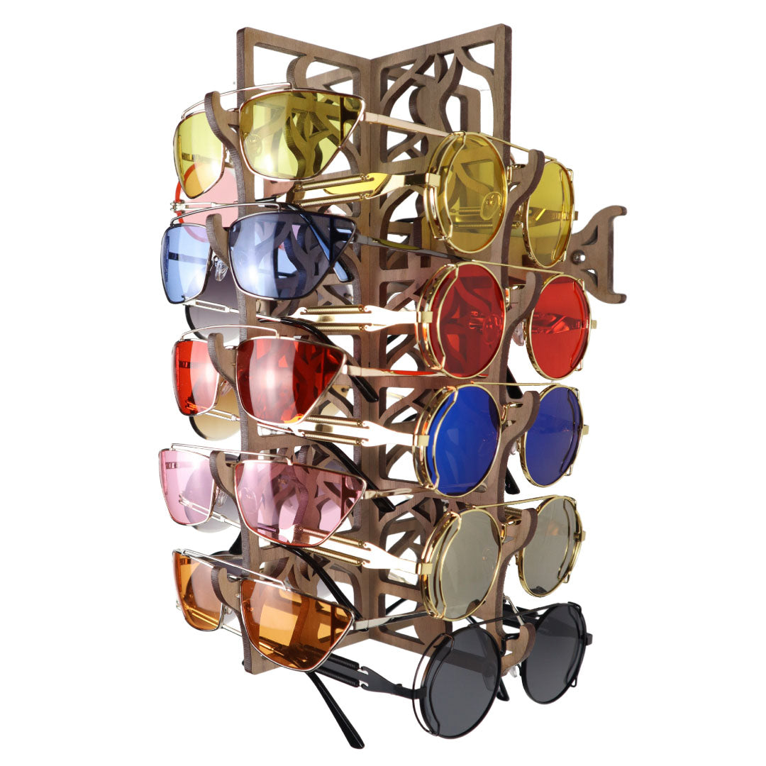 Wall Mounted Walnut Sunglasses Rack - 15-Pair - Dancer Collection