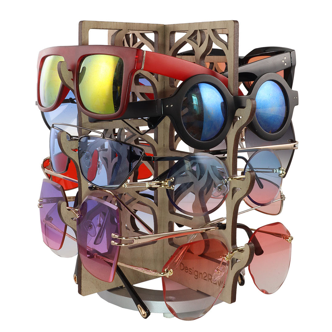 Custom Sunglasses Rack Rotating Walnut Sunglasses Rack - 12-Pair - Dancer Collection – Design2Rave