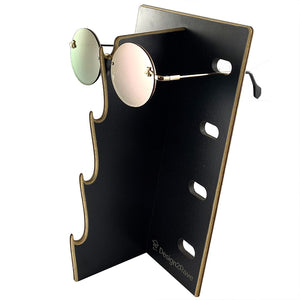 Wood Sunglasses Display – 4-Pair - Black - with sample pair of sunglasses