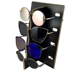 Wood Sunglasses Display – 4-Pair - Black - with sample sugnlasses