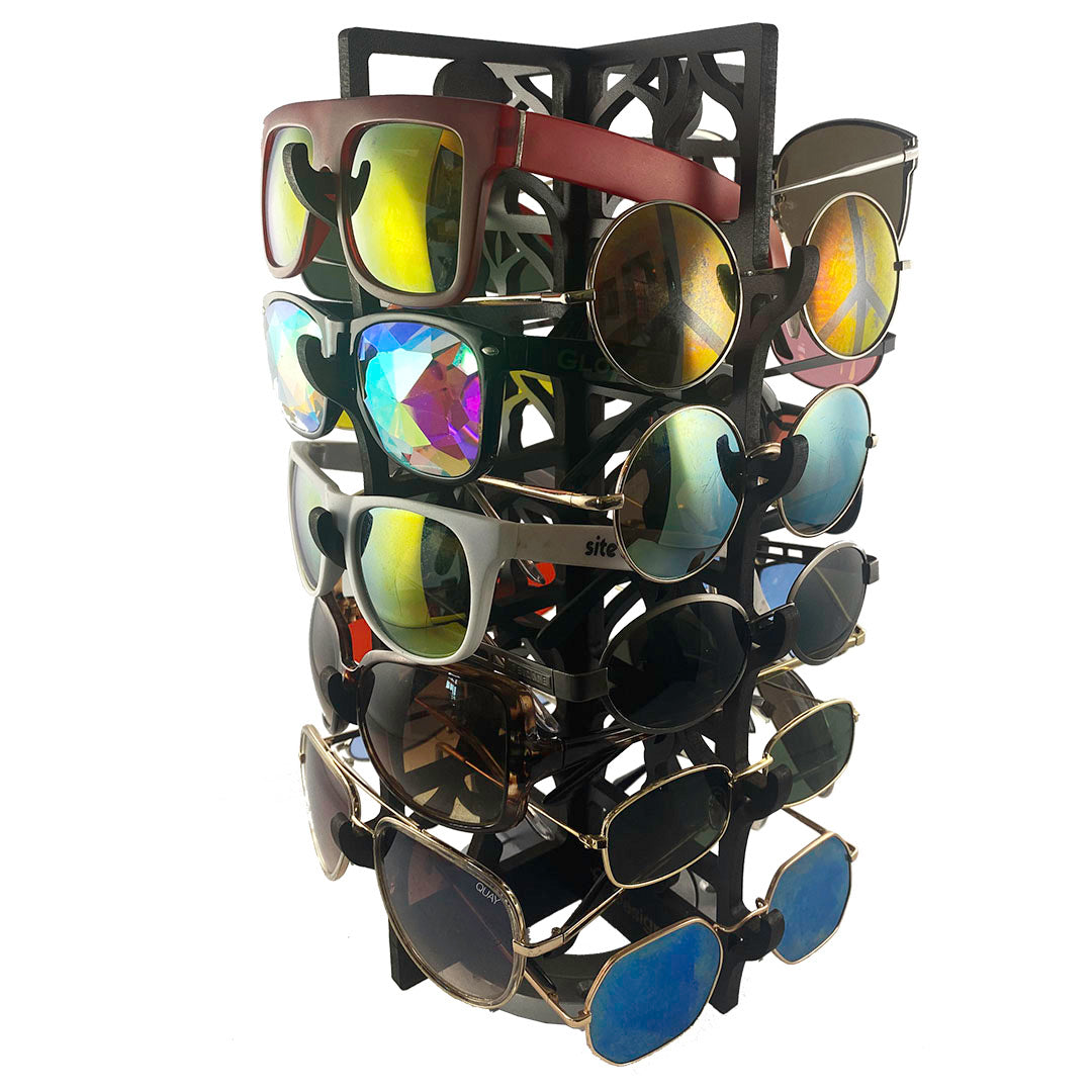 Wood Rotating Jewelry Organizer – Dancer Collection with sample sunglasses